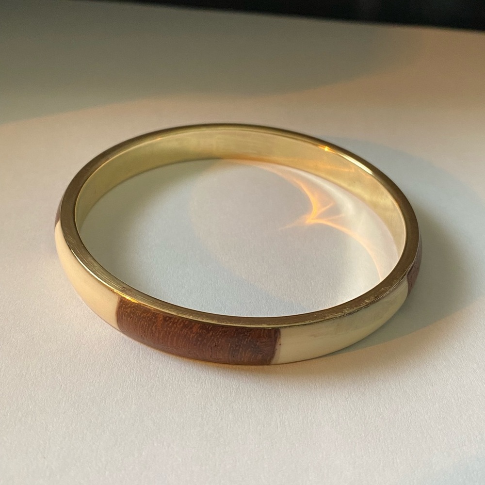 Vintage Brass Brown and Cream Bangle Bracelet
